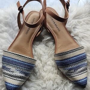 Lucky Brand Women's Makaby Woven Blue & Tan Flats 9.5